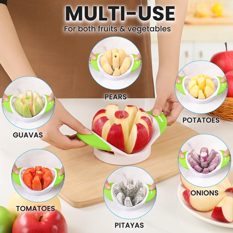 SCHVUBENR 3.5 Inch Apple Slicer with 8 Sharp Blades - Professional Apple Cutter - Stainless Steel Apple Corer - Super Sharp Apple Slicer and Corer - Slice Apple with Ease(Green) - Image 5